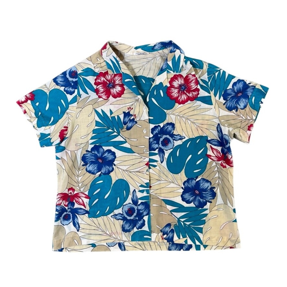Alfred Dunner Vintage Tropical Floral Button Down Shirt Made in USA Size 40